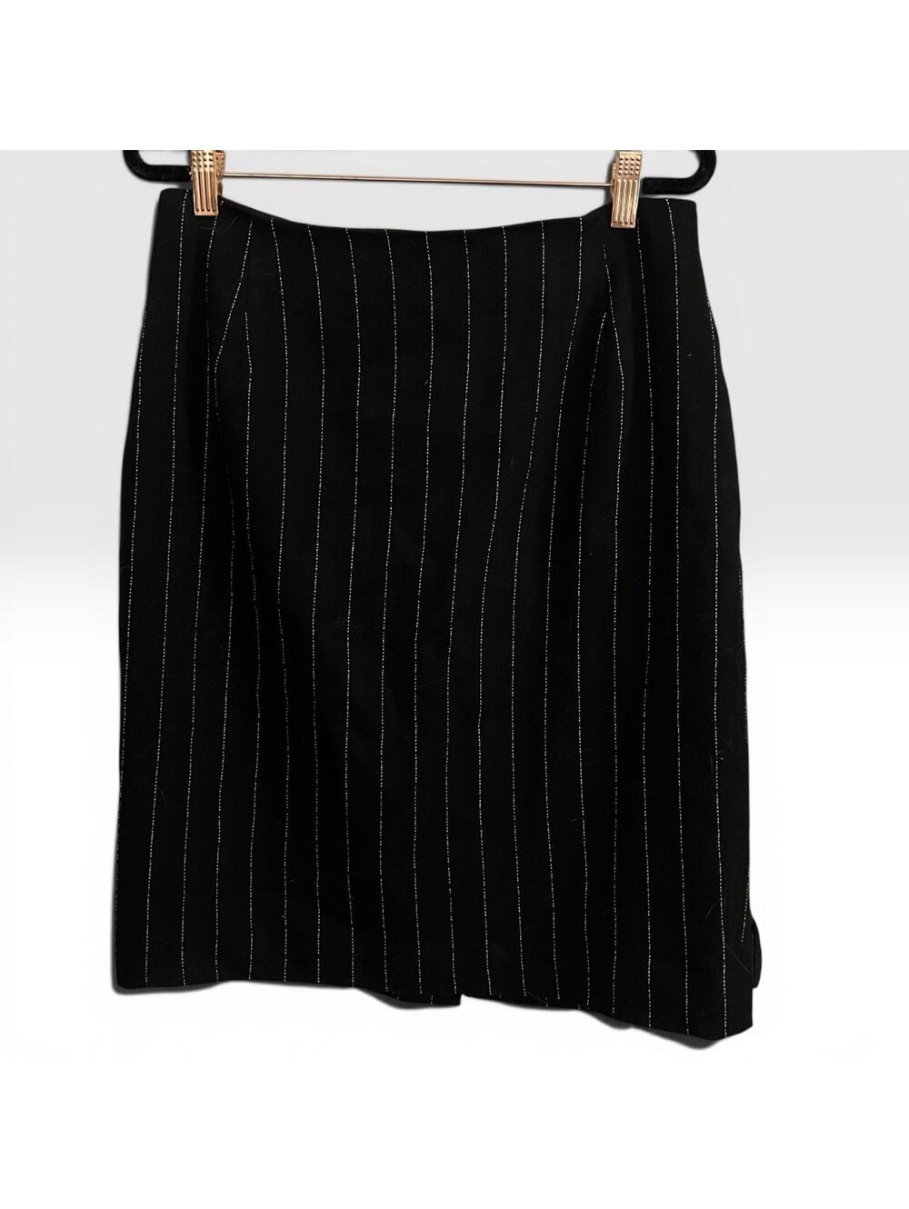 Vintage Iris Singer Collection Black Pinstripe Pencil Skirt 100% Wool Size 10
